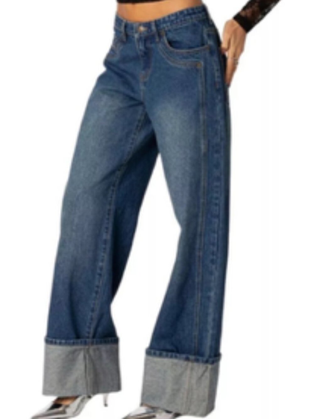 Edikted Vesper Low Rise Cuffed 100% Cotton Wide Leg Jean